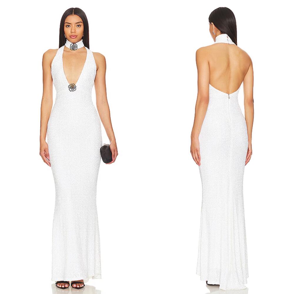 NWT Nookie Rosalia Halter Sequin Gown in Crystal‎ Size Small